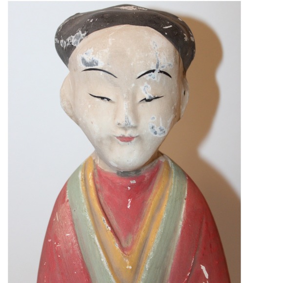 Vintage Chinese Asian Figurine Hand Painted Plaster Chalkware Statue Large 17" - Picture 9 of 13